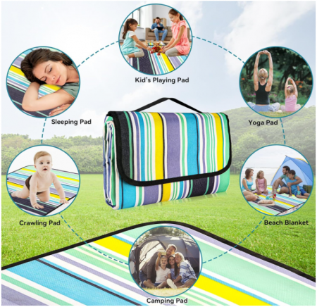 Pătură de picnic Ninonly 200 x 200 cm impermeabilă, pentru de plajă si camping [5]