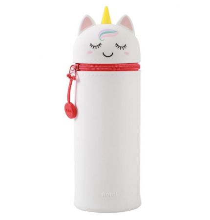 Rechizite si papetarie pentru copii - Penar din silicon moale pentru scoala I-TOTAL, unicorn, alb