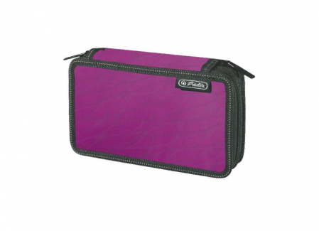 Rechizite si papetarie pentru copii - Penar echipat pentru scoala Herlitz, 2 compartimente, 23 rechizite, violet