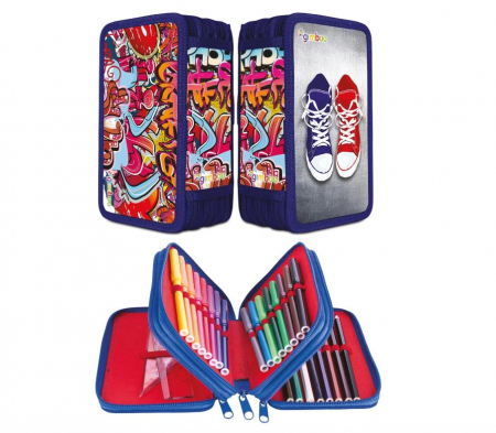 Gaming, Carti & Birotica - Penar scoalar echipat Gimboo, Albastru, 19 x 11.5 x 6 cm