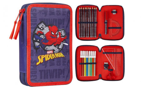 Rechizite si papetarie pentru copii - Penar scoalar echipat Marvel Spiderman