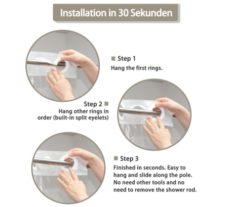 Perdea de duș fără cârlig YISURE, transparent, lățime 120 x înălțime 180 cm [3]