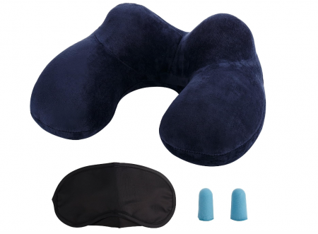 Camping - Perna de calatorie gonflabila LUZWAY, husă, dopuri de urechi, masca de ochi pentru dormit