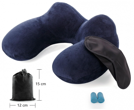 Perna de calatorie gonflabila LUZWAY, husă, dopuri de urechi, masca de ochi pentru dormit [6]