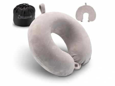 Textile si covoare - Perna de gat pentru calatorie HelloFeeling, spuma cu memorie, gri