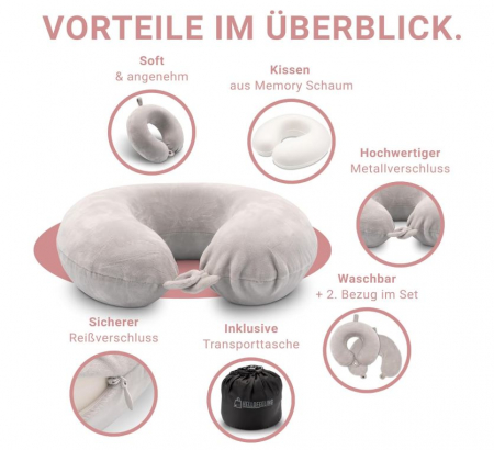 Perna de gat pentru calatorie HelloFeeling, spuma cu memorie, gri [2]
