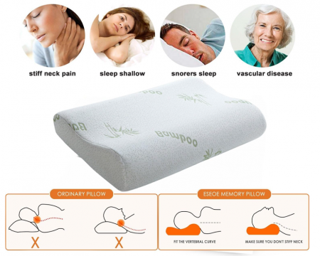 Pernă din spumă cu memorie, ortopedică, pentru susținerea gâtului, cu husă din bambus [4]