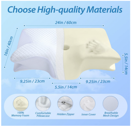 Pernă ergonomică pentru gât HOMCA din spumă cu memorie, 60 x 40 x 11/13 cm [3]