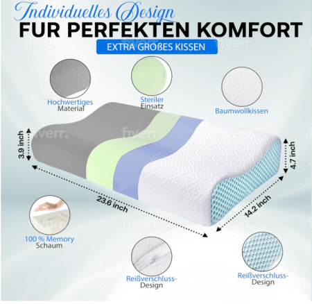 Pernă ortopedică ENGRUPPE 60 x 40 x 12 cm din spumă cu memorie, cu husă din bambus [5]