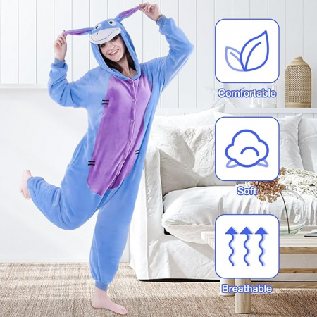 Pijama tip salopeta pentru adulti, model magar Eeyore din Winnie-the-Pooh, marime L [4]