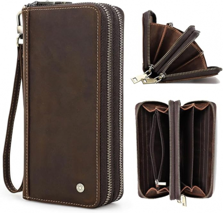 Portofel Contacts din piele naturală pentru bărbați, cu fermoar dublu [0]