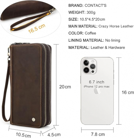 Portofel Contacts din piele naturală pentru bărbați, cu fermoar dublu [1]