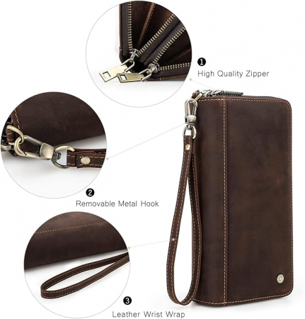 Portofel Contacts din piele naturală pentru bărbați, cu fermoar dublu [3]