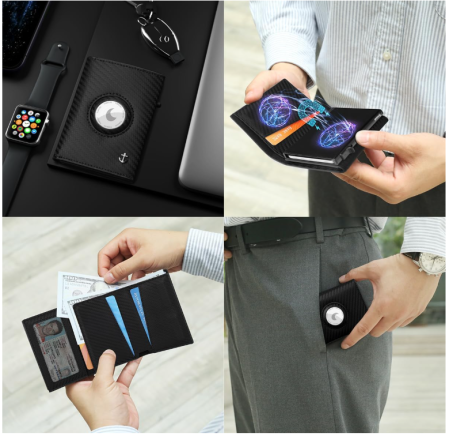 Portofel cu compartiment pentru Airtag TIMOXI, protectie RFID, pentru barbati, negru [5]