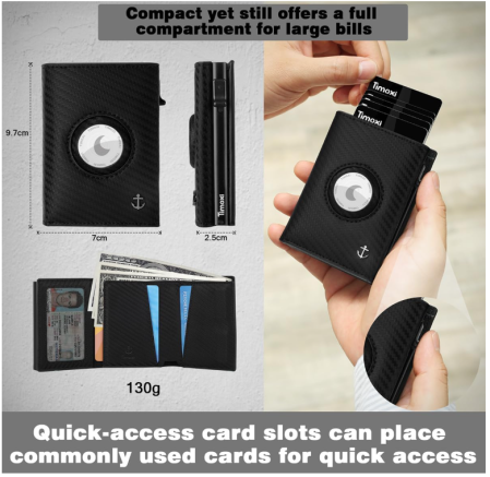 Portofel cu compartiment pentru Airtag TIMOXI, protectie RFID, pentru barbati, negru [8]