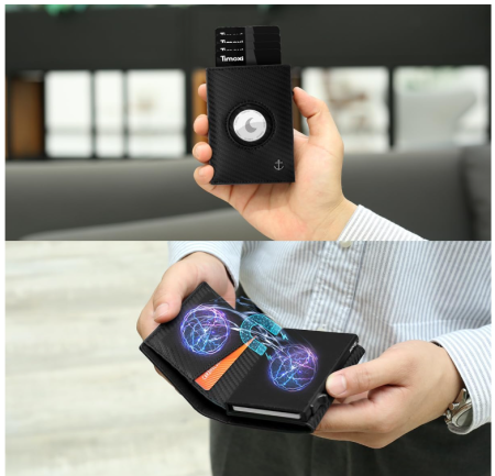 Portofel cu compartiment pentru Airtag TIMOXI, protectie RFID, pentru barbati, negru [7]