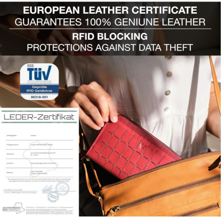 Portofel dama de piele Lavalen, protectie RFID, rosu, 20 x 11 x 4 cm [12]