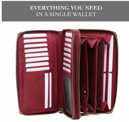 Portofel dama de piele Lavalen, protectie RFID, rosu, 20 x 11 x 4 cm [9]