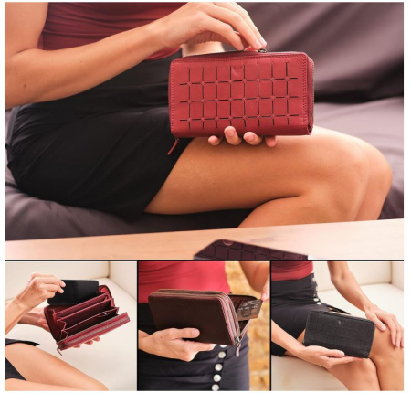 Portofel dama de piele Lavalen, protectie RFID, rosu, 20 x 11 x 4 cm [10]
