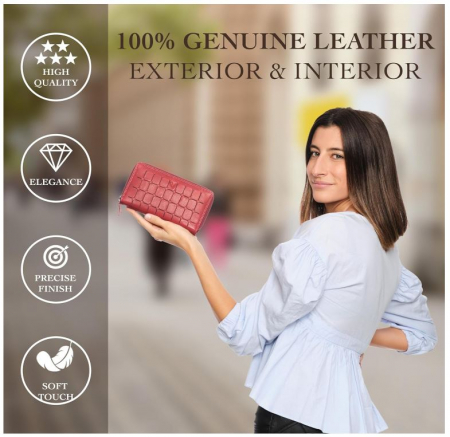 Portofel dama de piele Lavalen, protectie RFID, rosu, 20 x 11 x 4 cm [7]