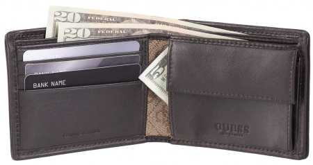 Portofel din piele pentru barbati GUESS, protectie RFID, maro [3]