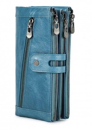 Portofel din piele pentru femei Contacts, cu protectie RFID, albastru [0]