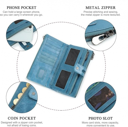 Portofel din piele pentru femei Contacts, cu protectie RFID, albastru [5]