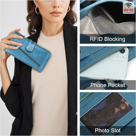 Portofel din piele pentru femei Contacts, cu protectie RFID, albastru [7]