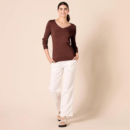 Pulover de dama Amazon Essentials, decolteu in V, maro, XXL [3]