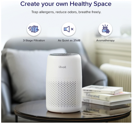 Purificator de aer LEVOIT, Filtru HEPA, cu aromoterapie, 3 viteze, 25 dB, alb [1]