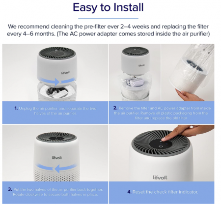 Purificator de aer LEVOIT, Filtru HEPA, cu aromoterapie, 3 viteze, 25 dB, alb [8]