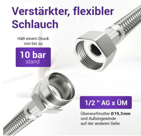 Racord flexibil apa 1/2 inch (19,3 mm), 150 cm [2]