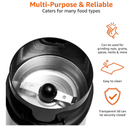 Rasnita electrica de cafea Amazon Basics, otel inoxidabil [2]