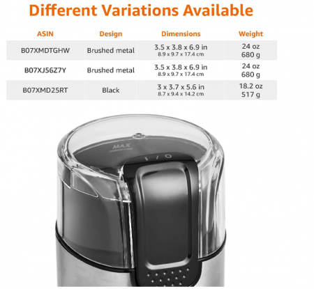 Rasnita electrica de cafea Amazon Basics, otel inoxidabil [3]