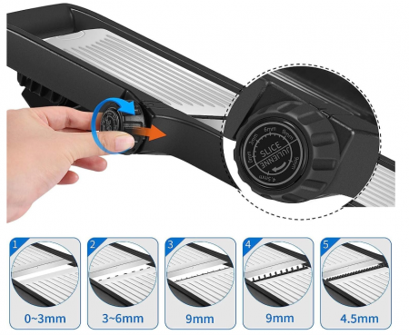 Razatoare, Mandolina de feliat multifunctional MILcea, din Otel inoxidabil, grosime 1 - 9 mm [4]