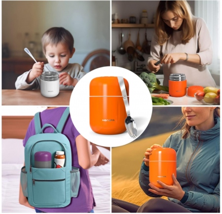 Recipient termoizolant pentru alimente BSWAY, din oțel inoxidabil de 510 ml cu lingură/furculita [5]