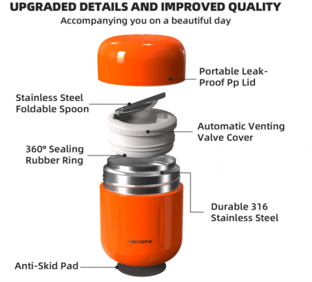 Recipient termoizolant pentru alimente BSWAY, din oțel inoxidabil de 510 ml cu lingură/furculita [2]