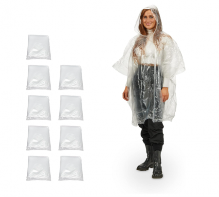 Camping - Relaxdays Set 9 pelerine de ploaie de unică folosință, cu glugă, pentru adulți