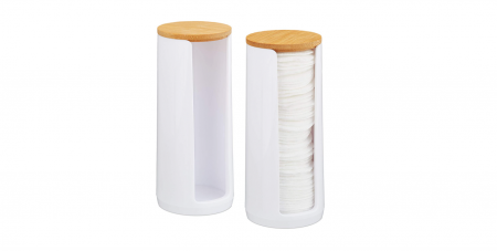 Ingrijire personala & Cosmetice - Relaxdays Set de 2 Dozatoare de tampoane de bumbac 17.5 x 7.5 cm, Alb