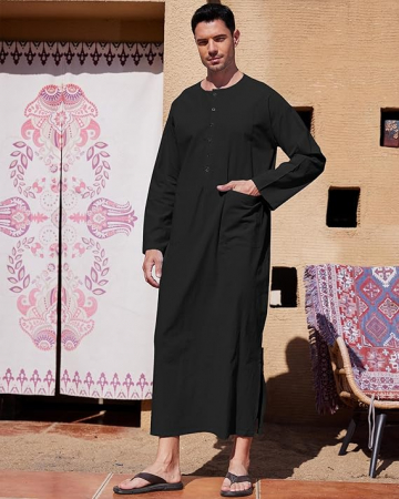 Roba pentru barbati musulmani YAOHUOLE, Kaftan Jubba Thobe Robe, negru, M [4]