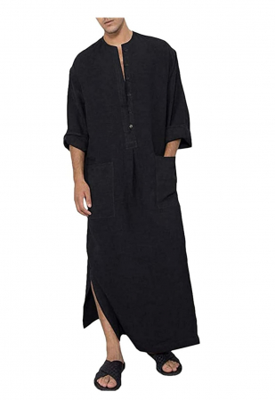 Roba pentru barbati musulmani YAOHUOLE, Kaftan Jubba Thobe Robe, negru, M [0]