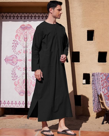 Roba pentru barbati musulmani YAOHUOLE, Kaftan Jubba Thobe Robe, negru, M [3]