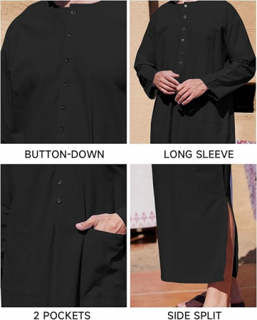 Roba pentru barbati musulmani YAOHUOLE, Kaftan Jubba Thobe Robe, negru, M [5]