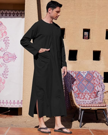 Roba pentru barbati musulmani YAOHUOLE, Kaftan Jubba Thobe Robe, negru, M [2]