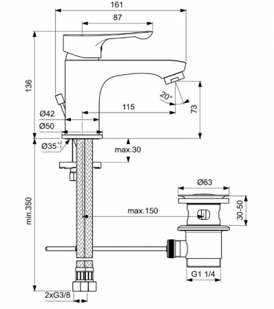 Robinet pentru chiuvetă Ideal Standard BC647AA Alpha cu scurgere din metal cromat [3]
