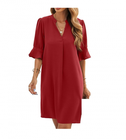 Rochii si Fuste dama - Rochie casual pentru femei Famulily, cu decolteu în V, rosu, L