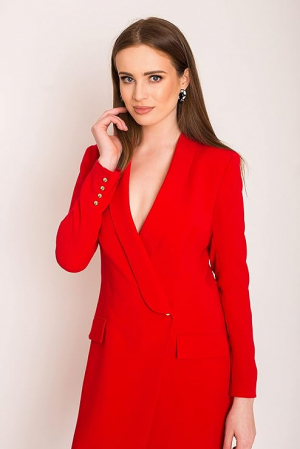 Rochie dama Swing Fashion, maneca lunga, decolteu în V, roșu, Marimea 34 [5]