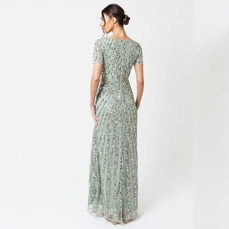 Rochie lungă cu paiete pentru femei Maya Deluxe, cu decolteu în V [5]