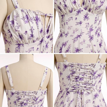 Rochie lunga de vara pentru femei FYMNSI, fara maneci, model floral, alb, XL [2]