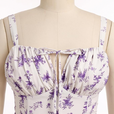 Rochie lunga de vara pentru femei FYMNSI, fara maneci, model floral, alb, XL [3]